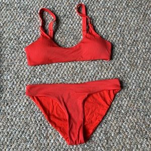 Red Scoop Neck Bikini Set
